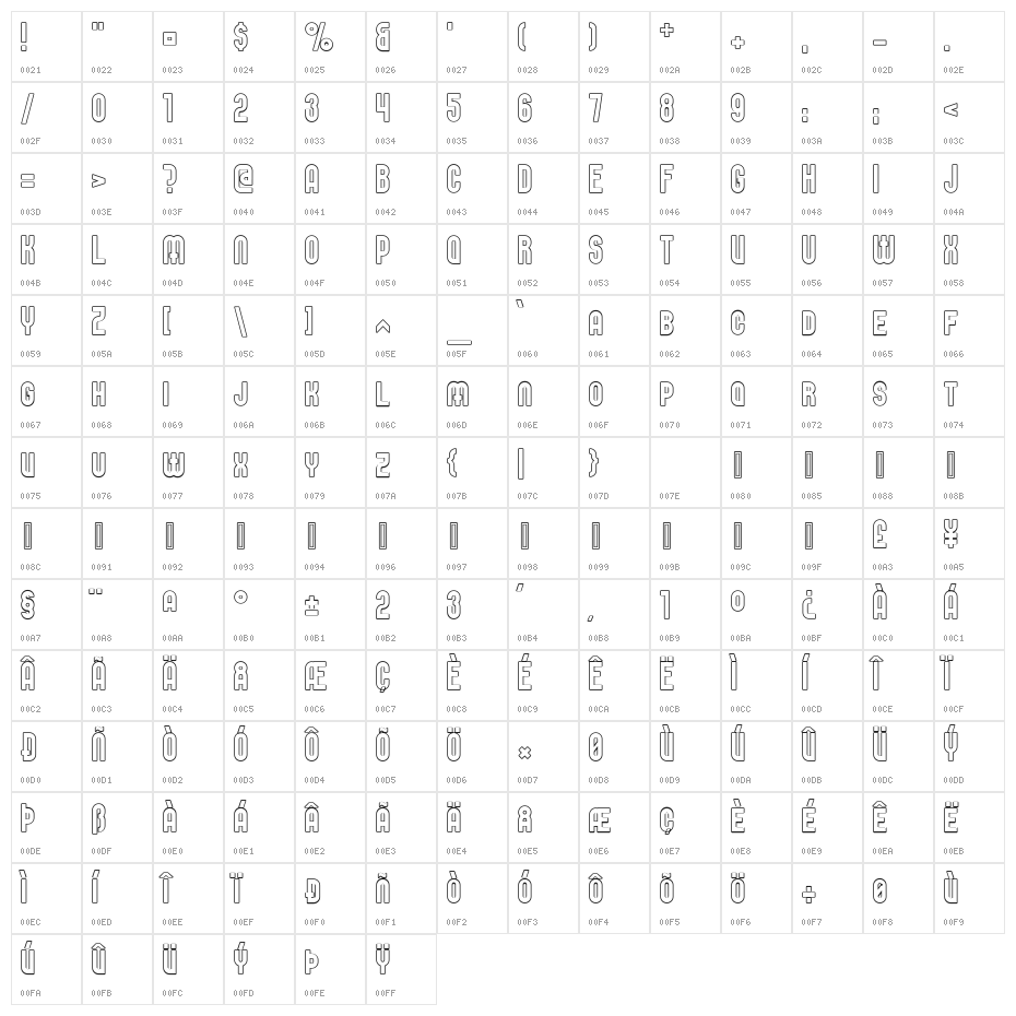 Elbaris Outline Regular Character Map