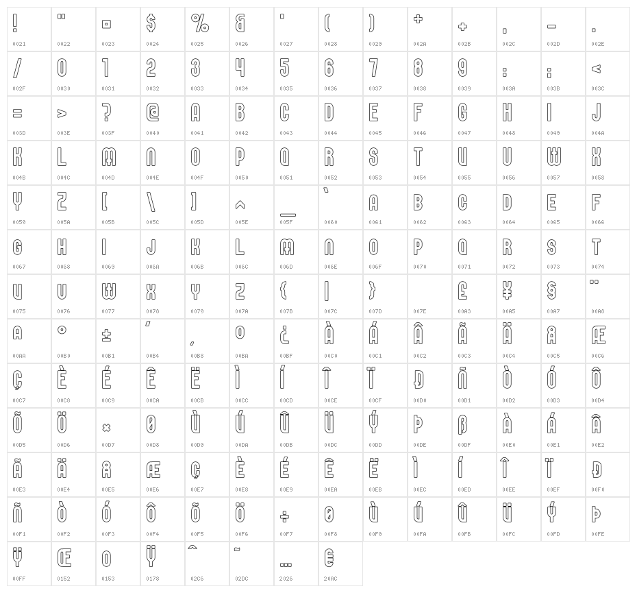 ElbarisOutline Character Map