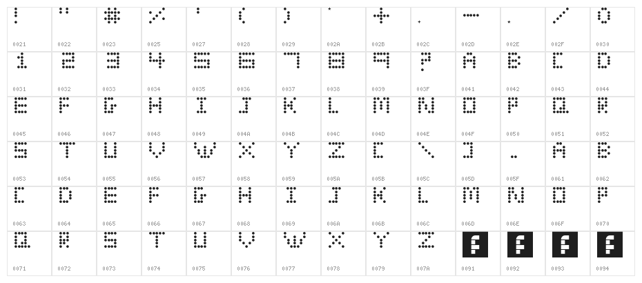 Eldora Evangeline Regular Character Map