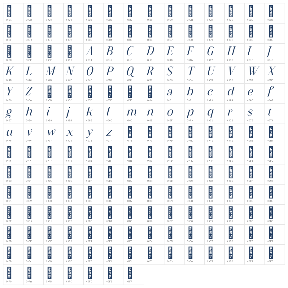 Eldure Demo Italic Character Map