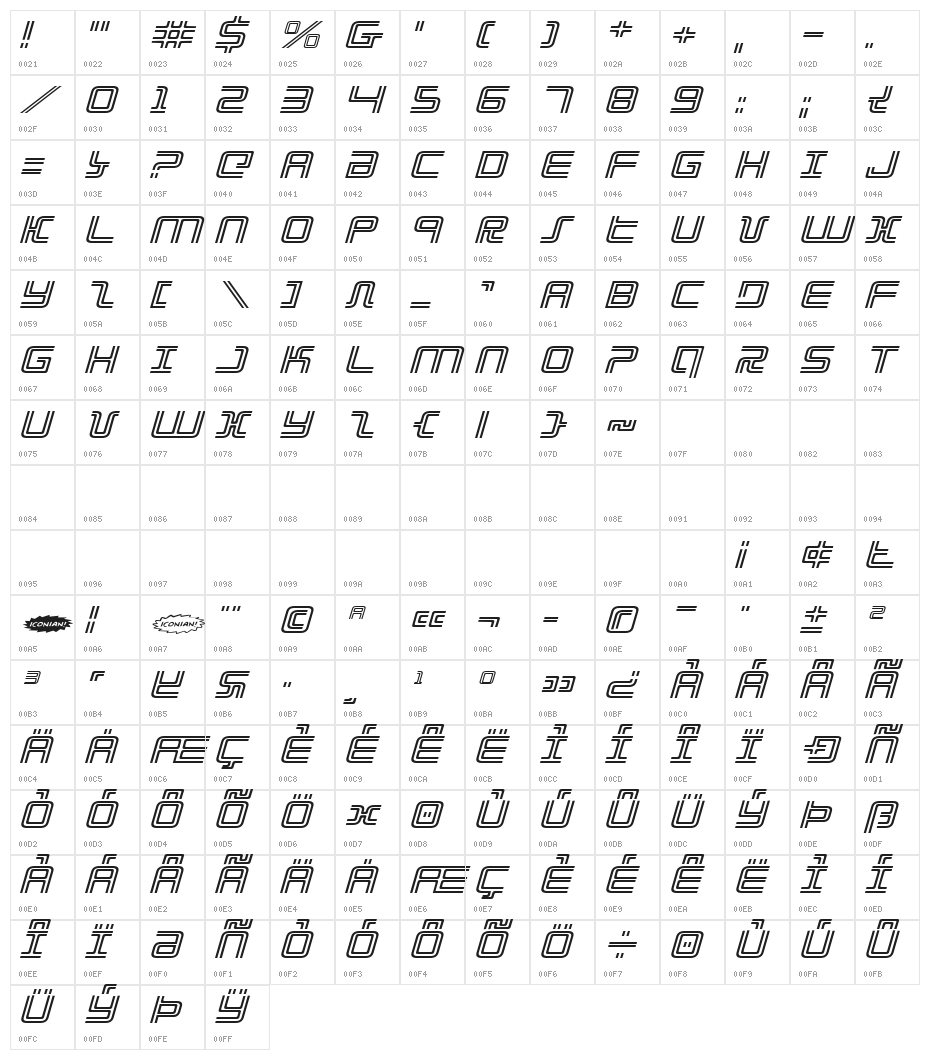 Election Day Expanded Italic Character Map