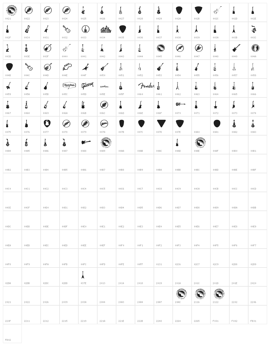 Electric Guitar Icons Character Map
