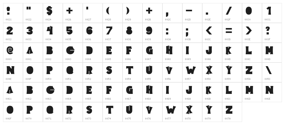Electric Pickle Bold Character Map