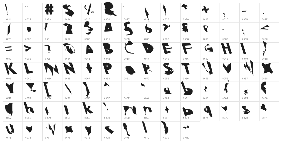Electrical Snow Blizzard ReverseOblique Character Map