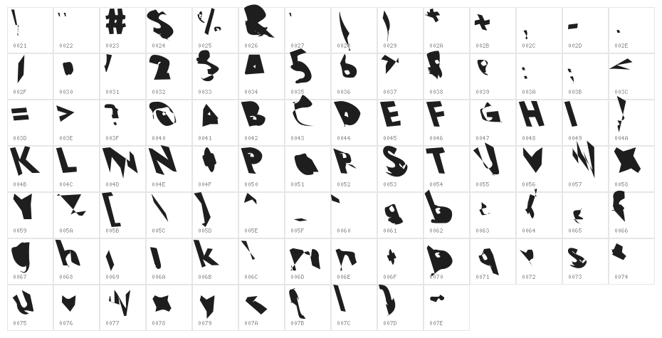 Electrical Snow ReverseOblique Character Map