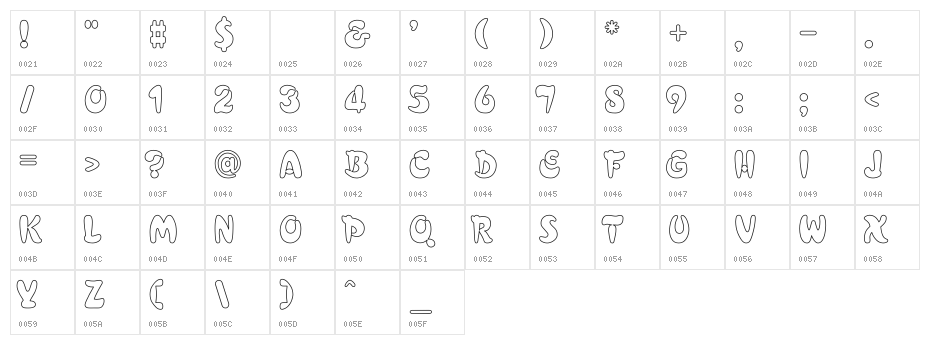 Electrik Hollow Character Map