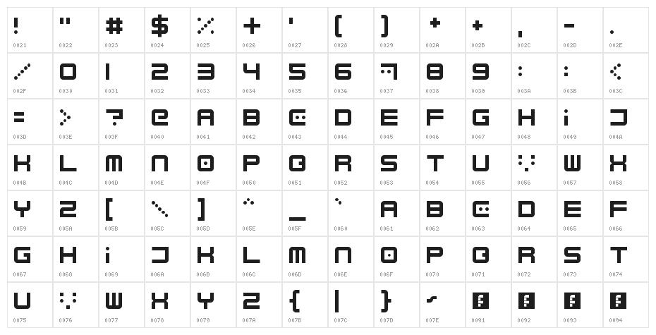 Electrobyte Regular Character Map
