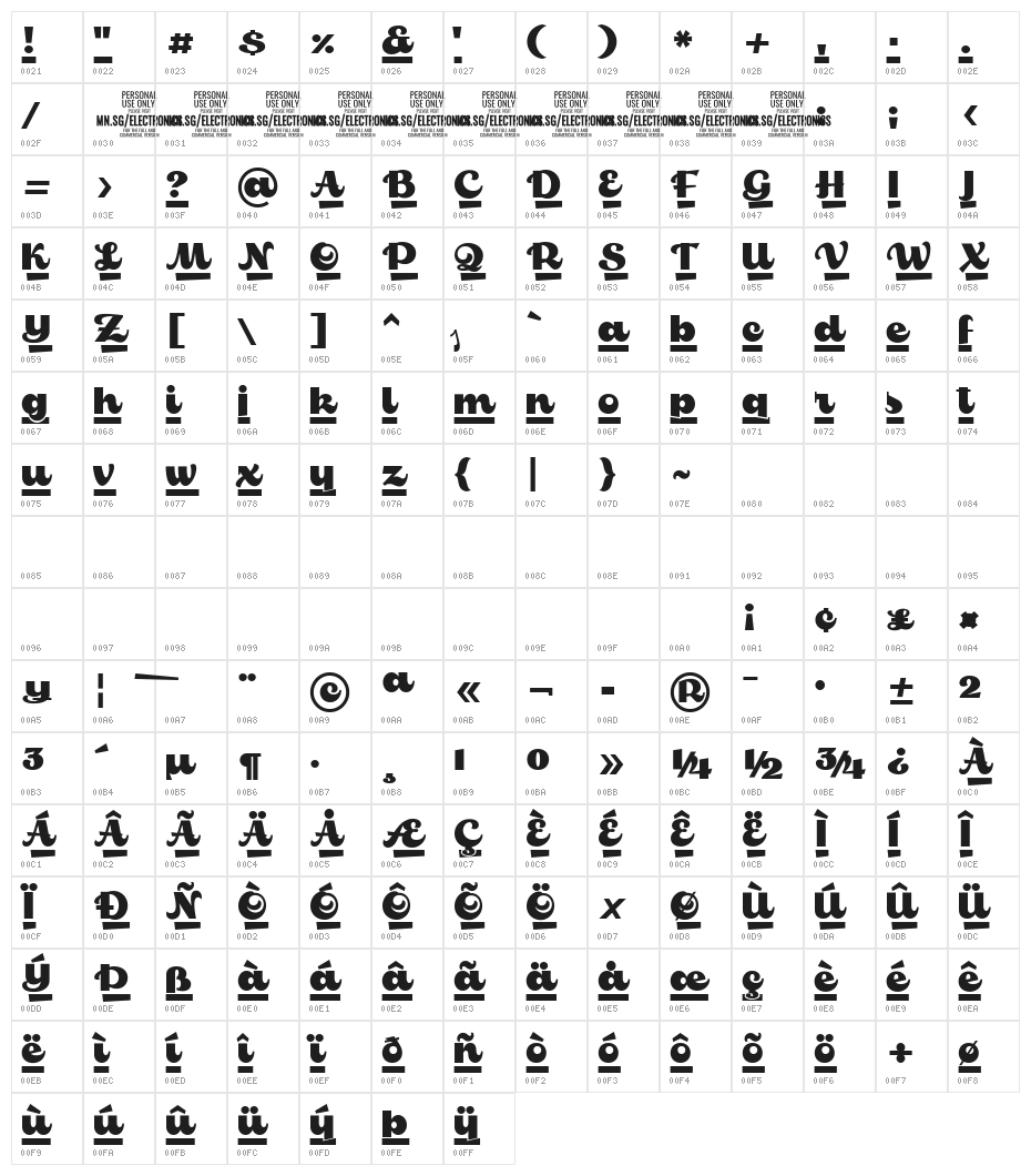 Electronics Line PERSONAL USE Character Map