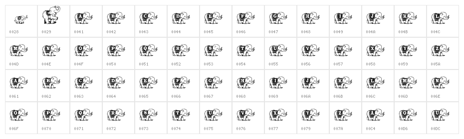Elefont Character Map