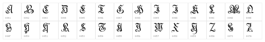 Elegant Capitals Character Map