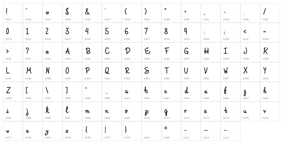 Elegant Ink Character Map