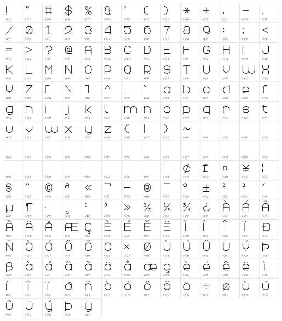 Elegant Line 7 Character Map