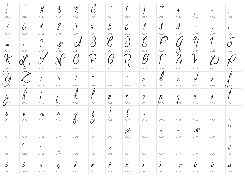 ElegantDragonRegular Character Map