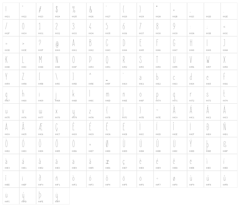 ElegantSans-Thin Character Map