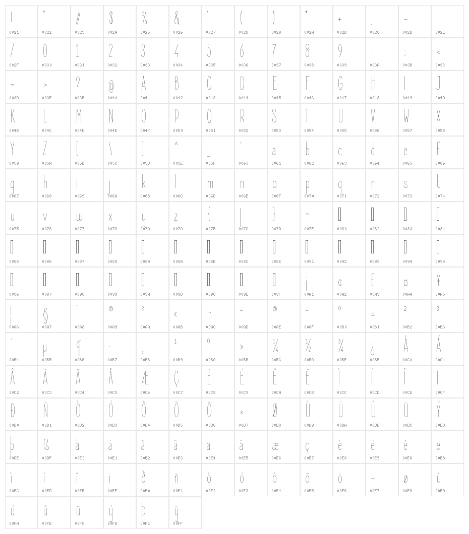 ElegantSans-Thin Character Map