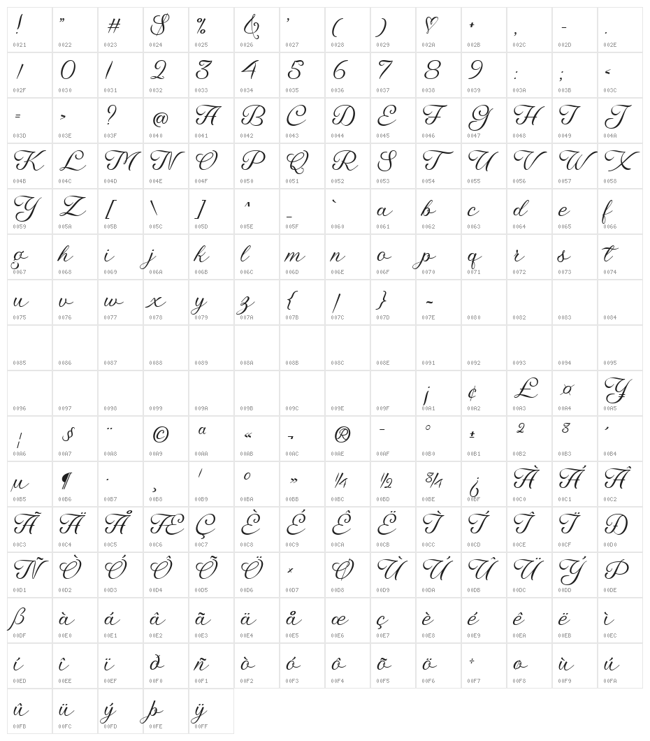 Eleganta-Regular Character Map