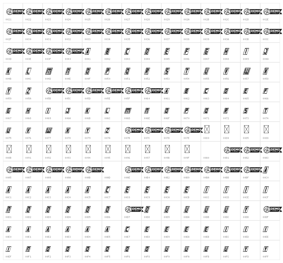 Elektroblooming Demo Italic Character Map