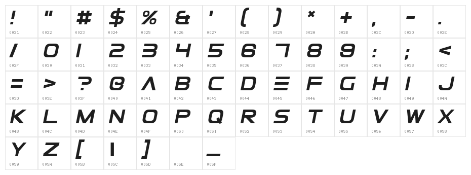 ElementalEnd Italic Character Map