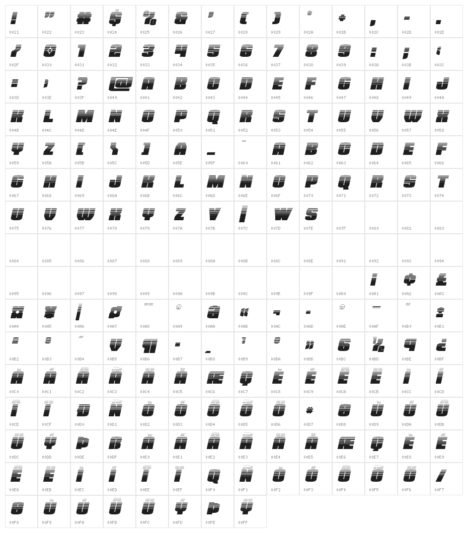 Elephant Gun Halftone Italic Character Map