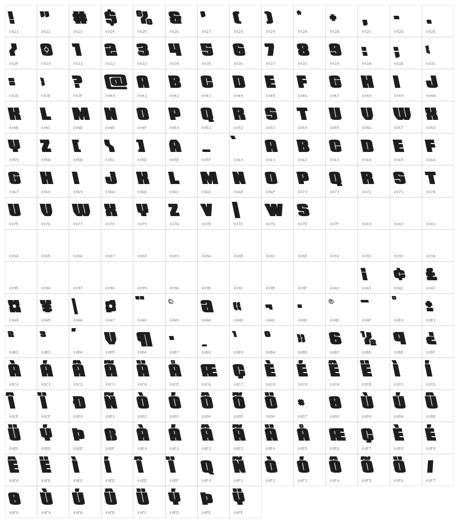 Elephant Gun Leftalic Character Map