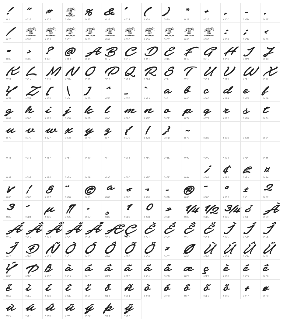 Elevate PERSONAL USE ONLY Character Map