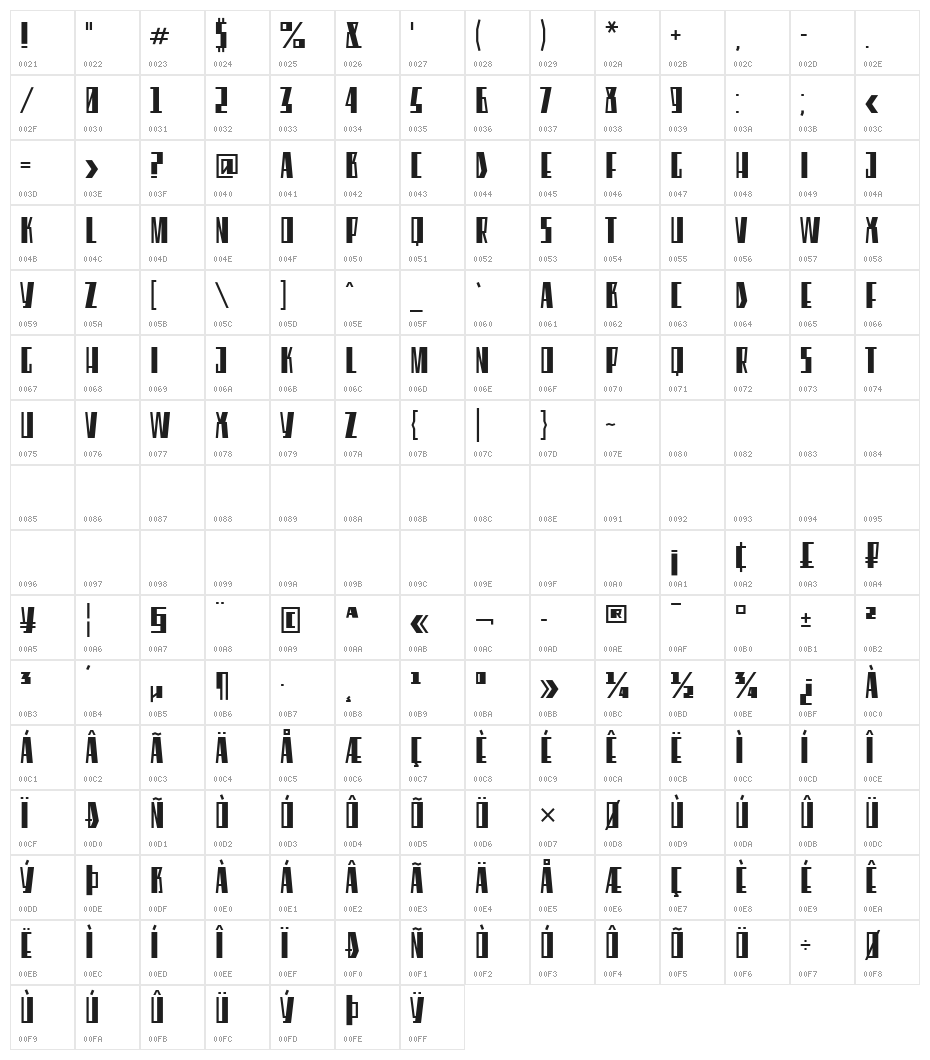 Eleventh Square Character Map