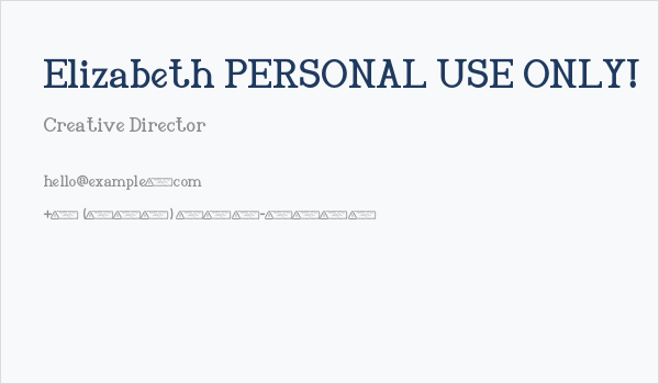 Elizabeth PERSONAL USE ONLY! Business Card