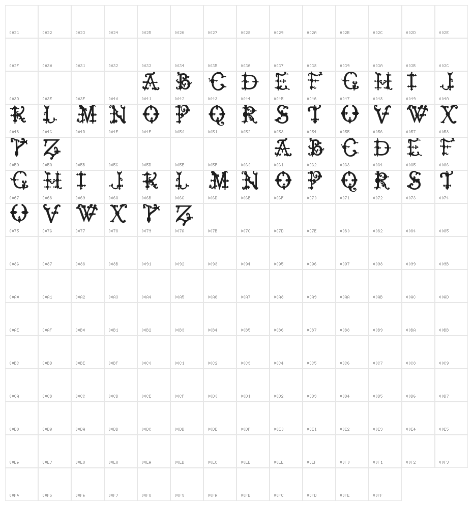 Elizabethan Initials tfb Character Map