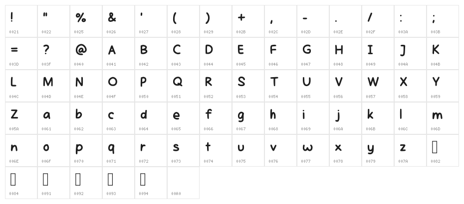 Elles Digital Handwritt Regular Character Map