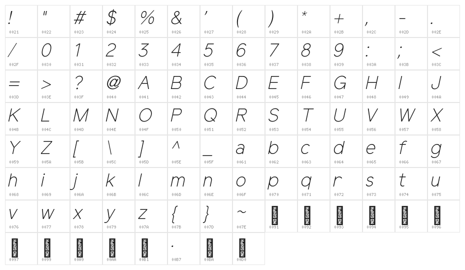 Elliot Sans Light Italic Character Map