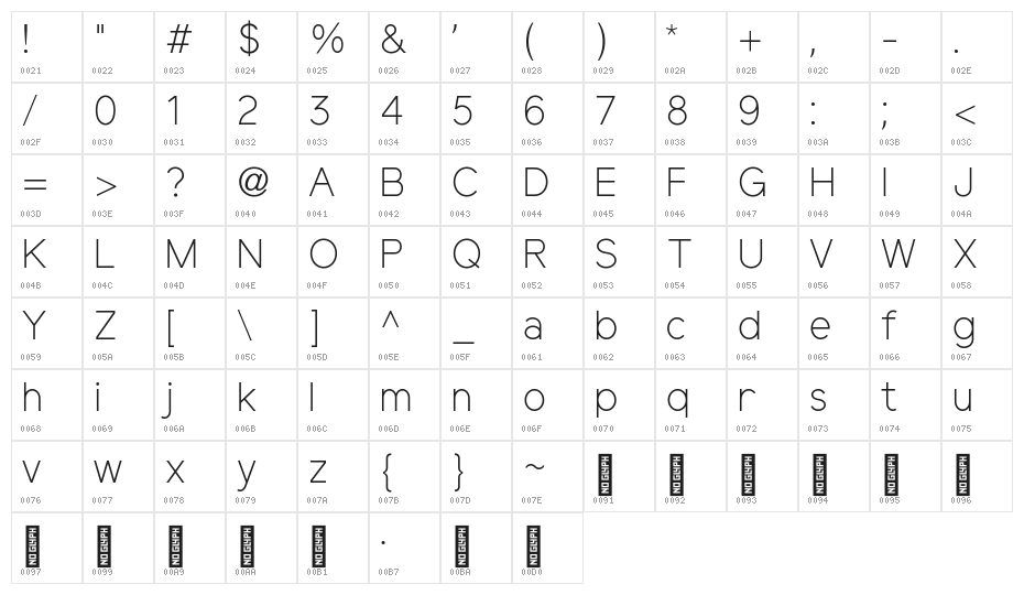 ElliotSans-Light Character Map