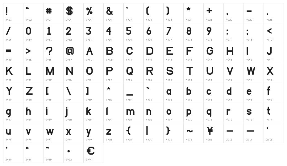 EllipticaBold Character Map