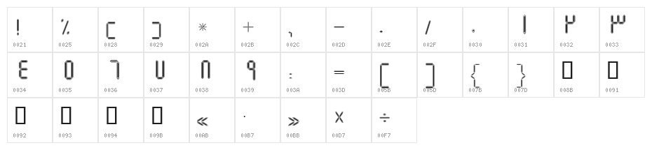 Elm Bold Character Map