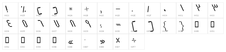 Elm Italic Character Map