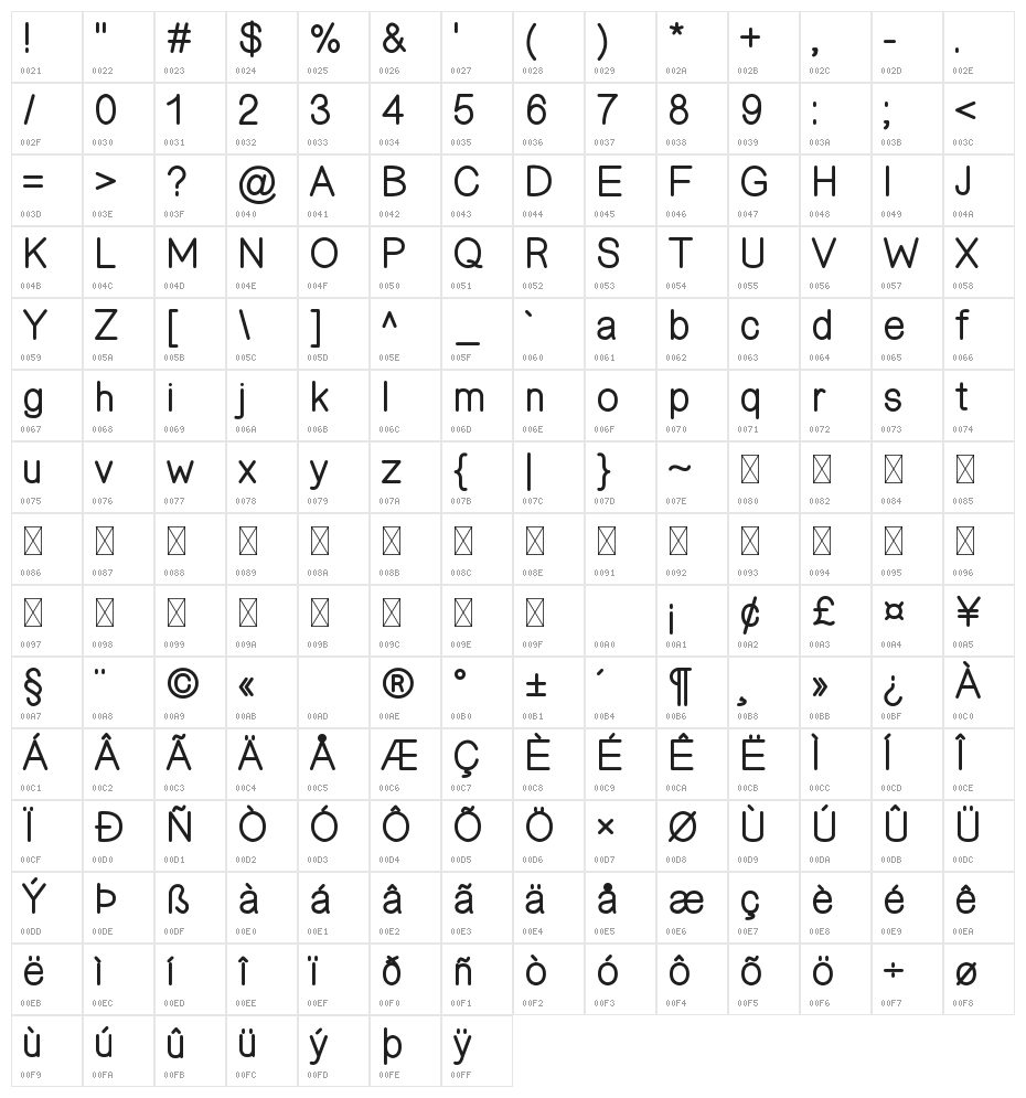 Elmono Bold Character Map