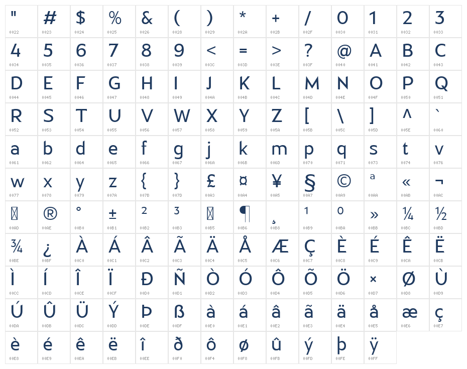 Elysian Glide Regular Character Map