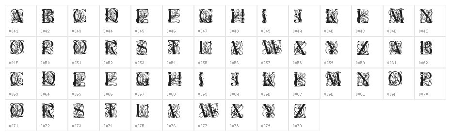 Elzevier Caps Regular Character Map