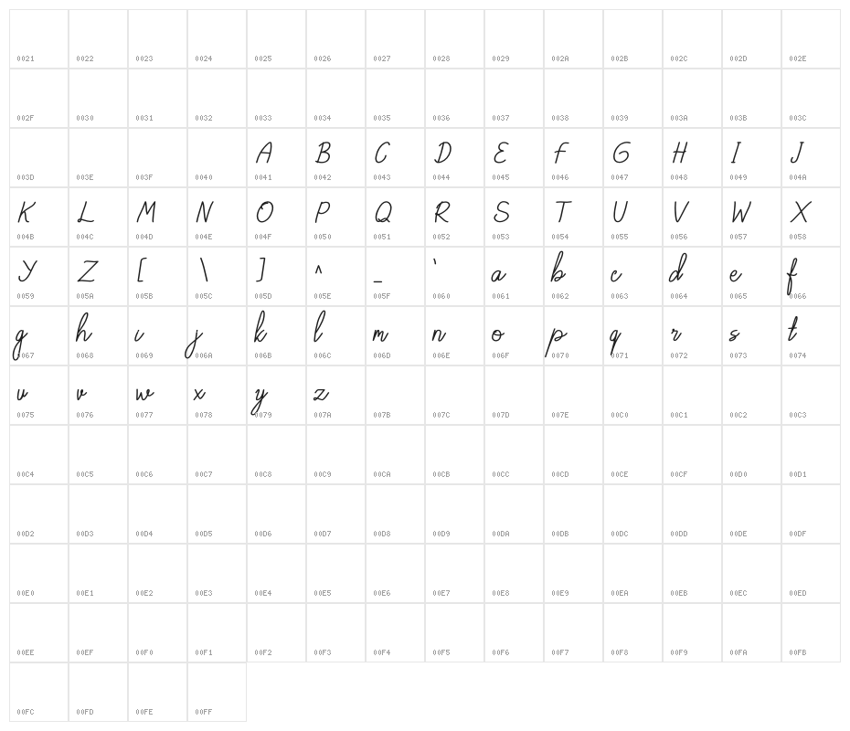 elfia Bold Character Map