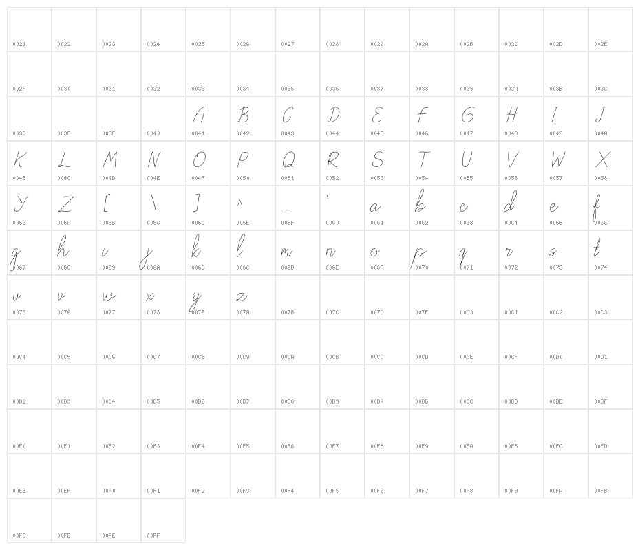 elfia Regular Character Map