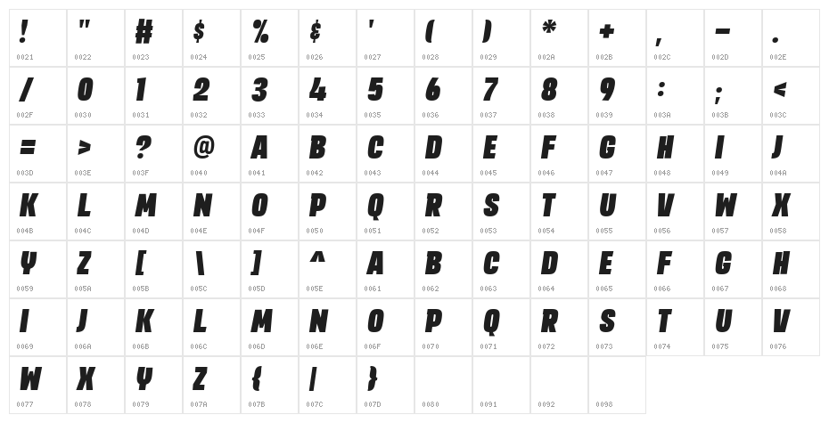 EMINOR Black Italic Character Map
