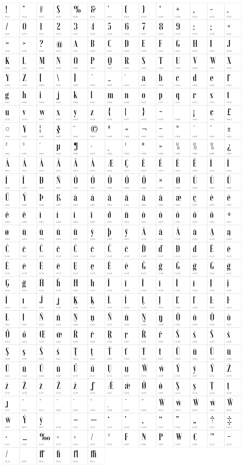 Emberly Bold Character Map
