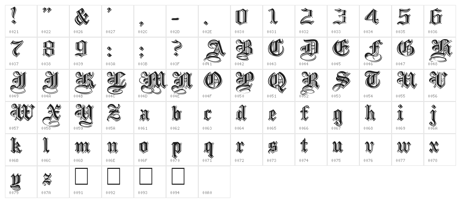 EmbossedBlackWide Normal Character Map