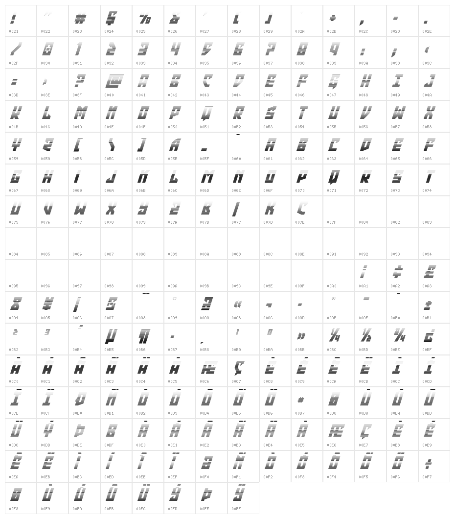 Emerald Beacon Gradient Italic Character Map