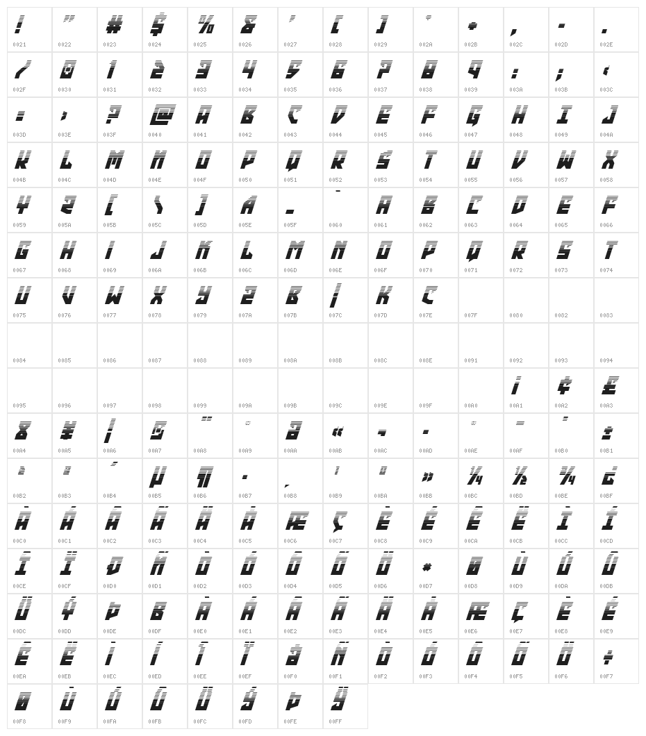 Emerald Beacon Halftone Italic Character Map