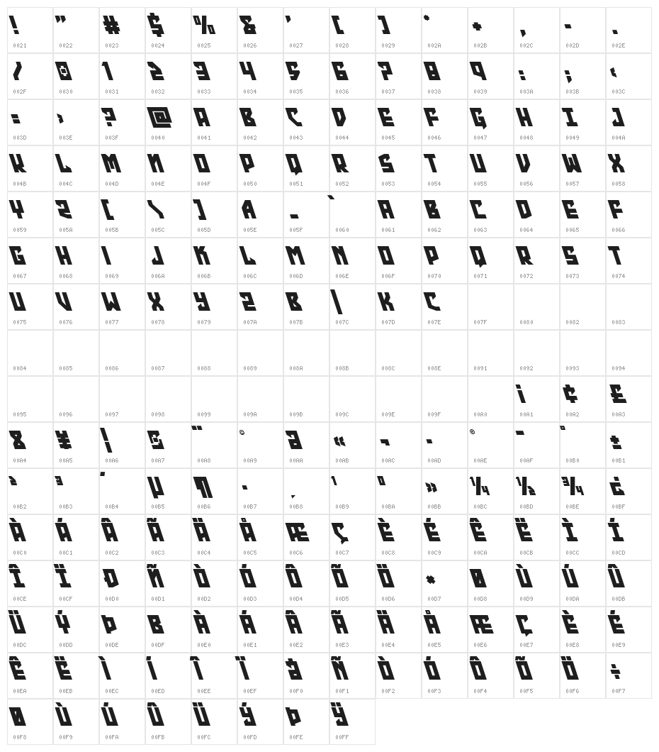 Emerald Beacon Leftalic Character Map