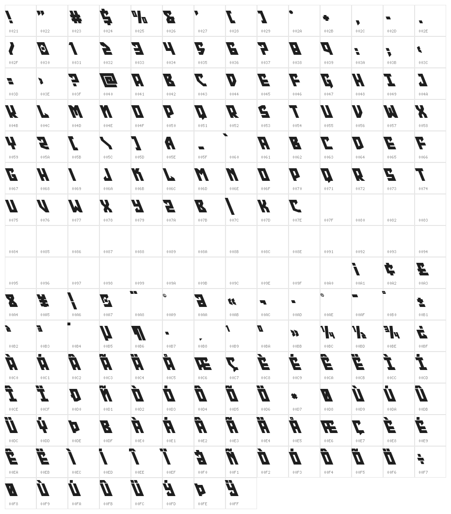 Emerald Beacon Super-Leftalic Character Map