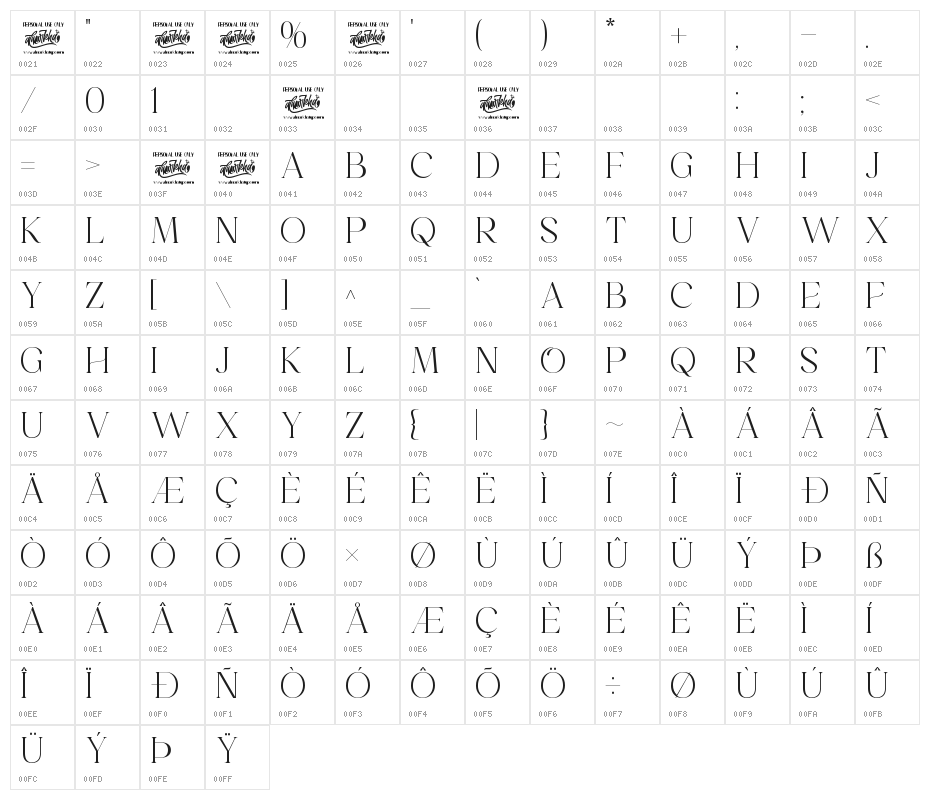 Emeralde Chamerions Serif Character Map