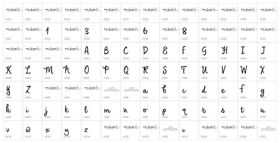 Emily Lime Brush DEMO Character Map