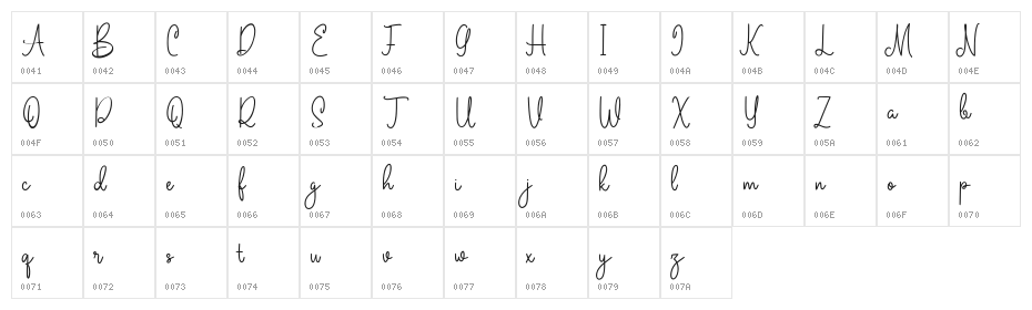 Emitensy Script Font Regular Character Map