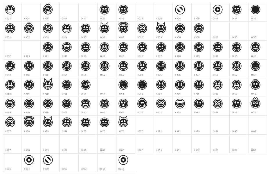 Emoticons Outline Character Map